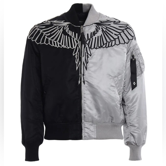 Marcelo Burlon Men’s Talca Alpha Two-Tone Bomber Jacket Black Grey New